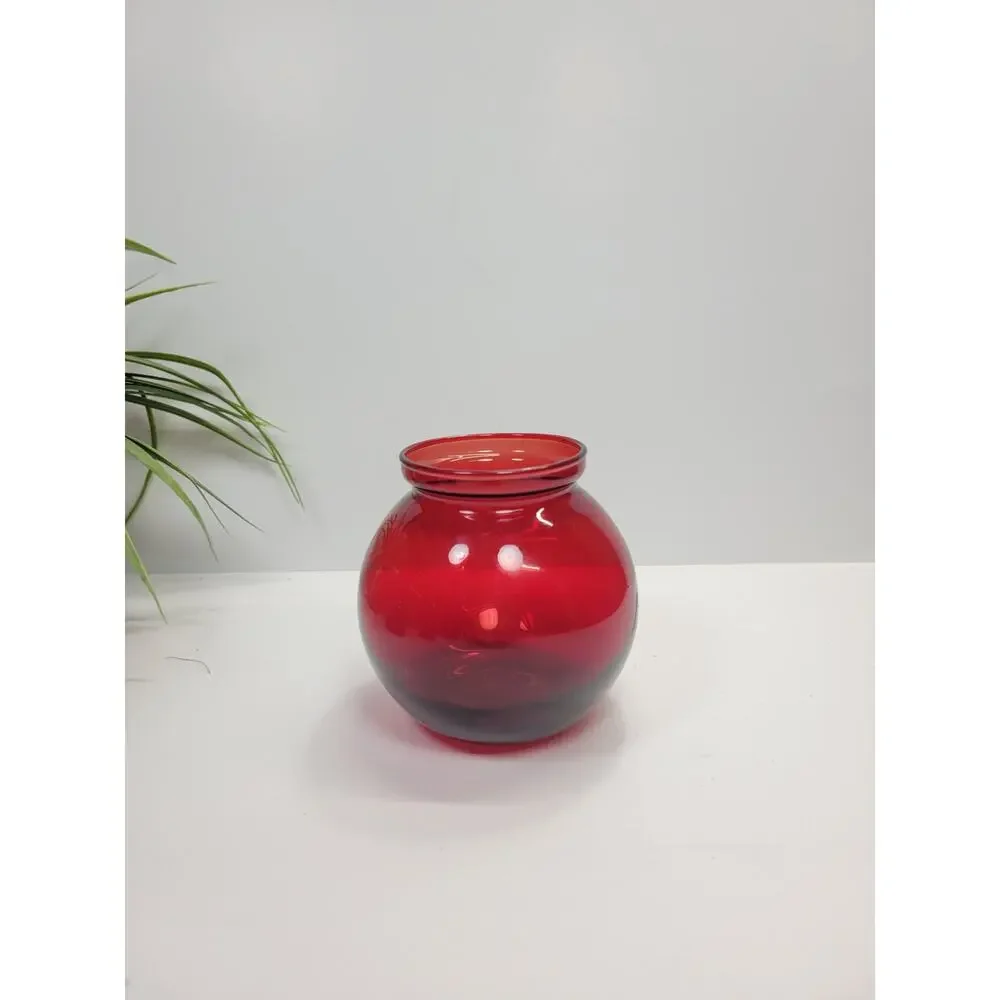 Anchor Hocking Royal Ruby Red Glass Vases Vintage Ivy Ball Rose Bowl Set of 4